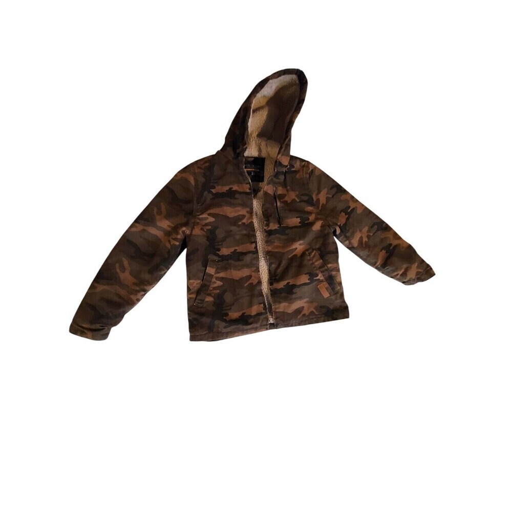 Bass Creek Outfitters Workwear Canvas Sherpa Lined Coat Jacket Size 14/16 Camo